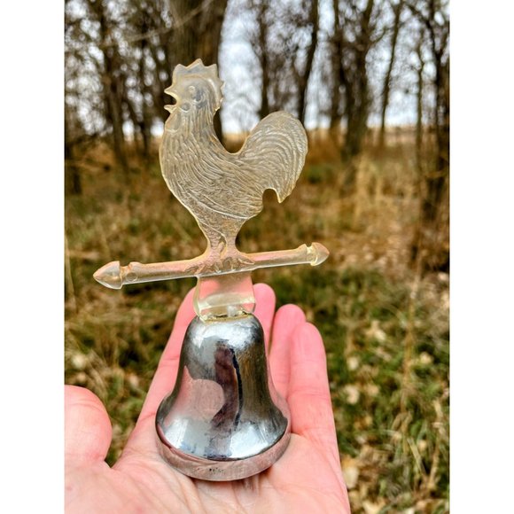 Vintage Small Decor Bell Lucite Rooster, Chicken Farmhouse Dinner Bell - Picture 3 of 10